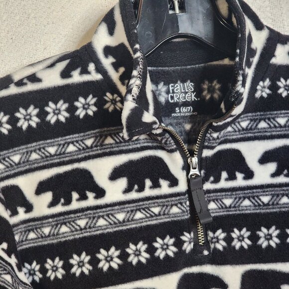 Falls Creek Black White ¼ Zip LS Poly Fleece Bear Motif Pull On Shacket Sz S 6/7 - Picture 9 of 16